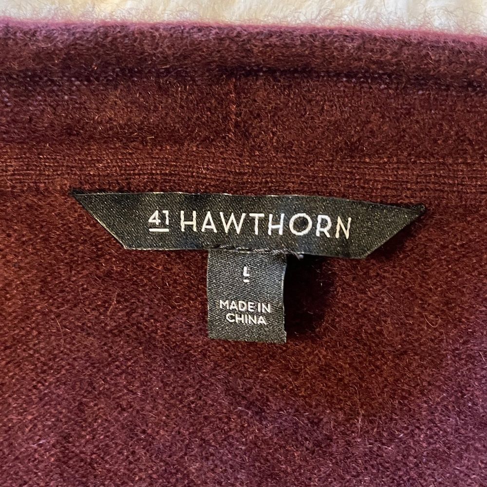 41 Hawthorne 100% Cashmere Leena Draped Maroon Cardigan Size Large - Picture 11 of 16